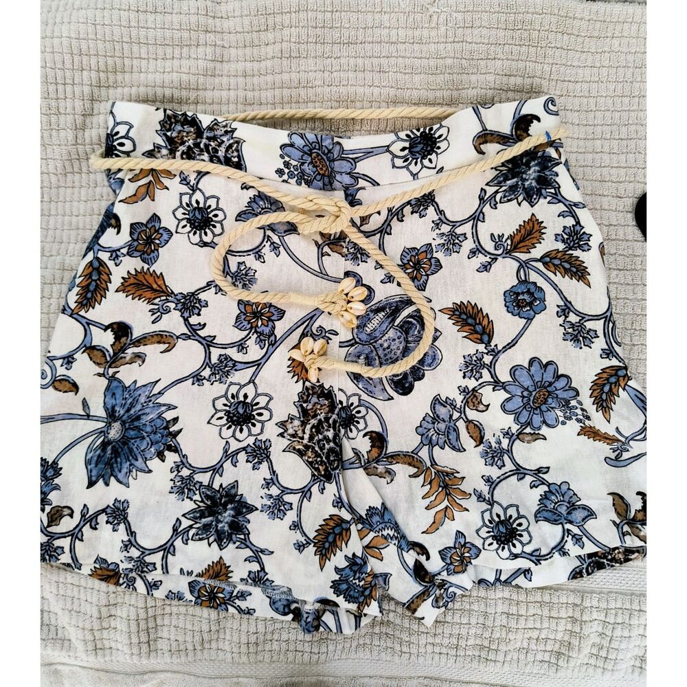 NWT, Calypso St. Barth, Coastal Boho, Floral, Linen, Resort, Rope Tie, Blue, M
